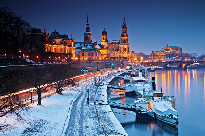 Zimní panorama města Drážďany